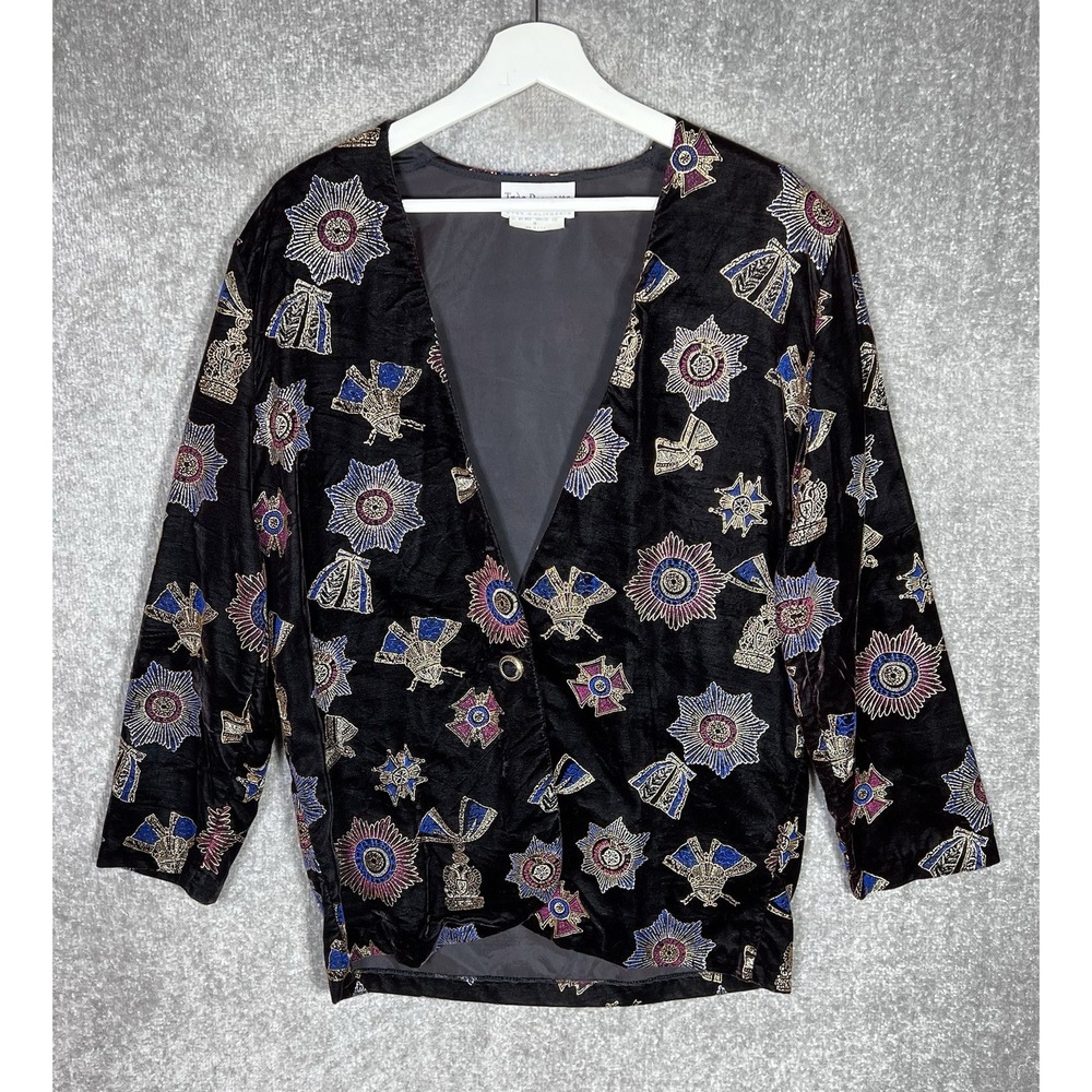 Vintage Tres Paquette Velvet Medallion Medals Blazer Women‎ Sz Medium Grunge
